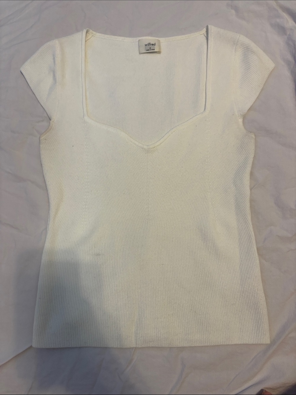 Wilfred Cream Ribbed Square-Neck Cap Sleeve Top